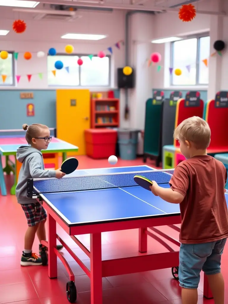 A group of children participating in a table tennis training session at UNION ATHLETIQUE LA ROCHEFOUCAULD TENNIS DE TABLE, focusing on their form and technique.