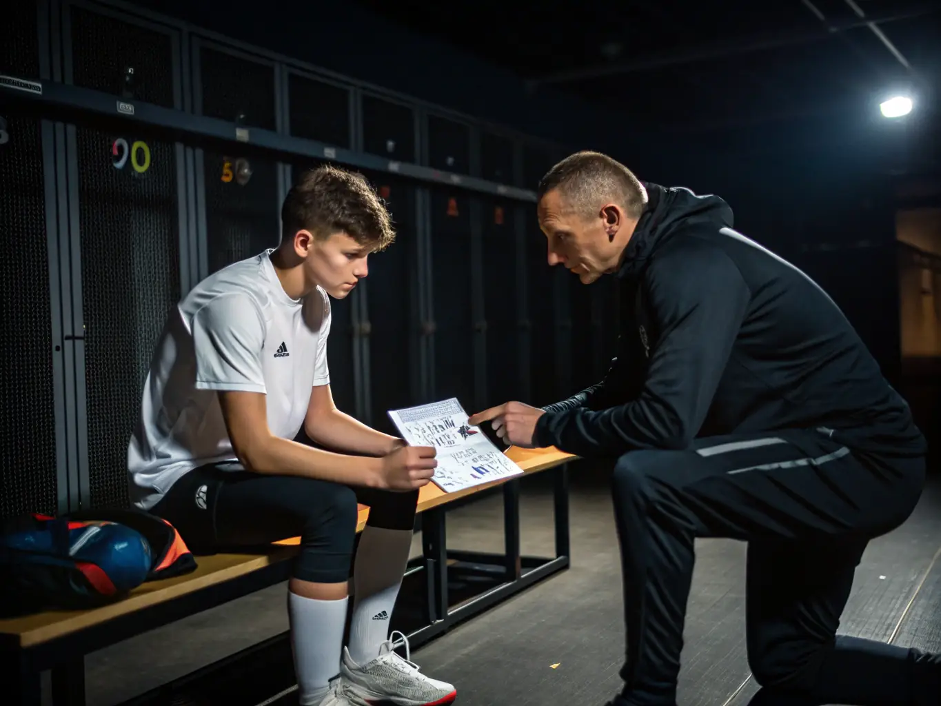 A young player receiving guidance from a coach during a table tennis training session, highlighting the youth development aspect of the club.