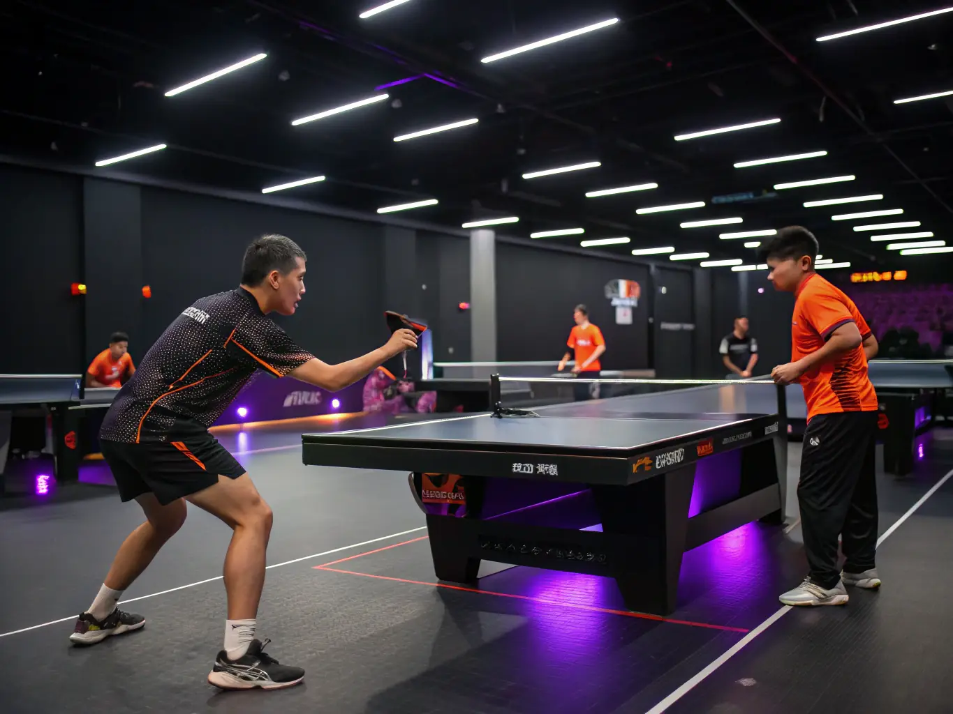 A vibrant image of children participating in a beginner's table tennis training session, focusing on basic techniques and fun drills, set in a well-lit gymnasium with supportive coaches.
